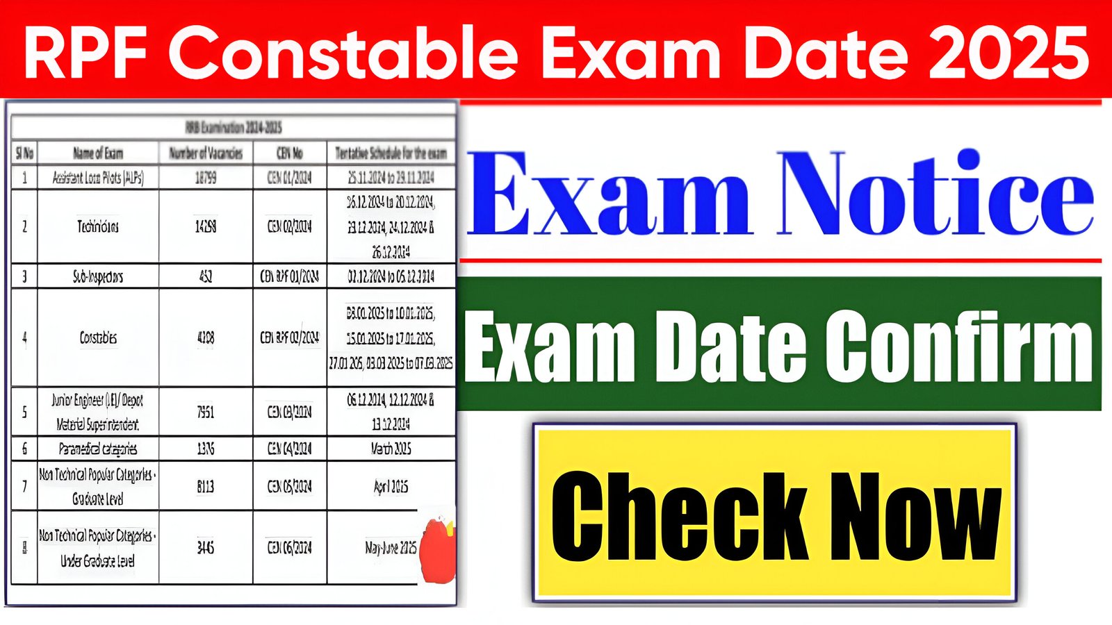 RPF Constable Exam Date 2025